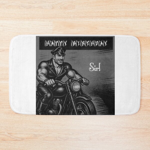 Item preview, Vintage Gay Leather Daddy Biker Happy Birthday Sir Gay Pride Graphic Design designed and sold by ItsAKinkThing.