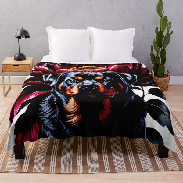 Item preview, Rottweiler Illustration | Realistic Dog Portrait with Dark Red Peony designed and sold by meesub.