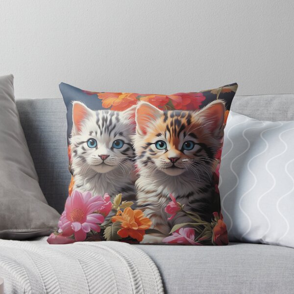 Item preview, Cute Twin Kittens in Flowers – Adorable Floral Cat Aesthetic Art designed and sold by Dominik1994.