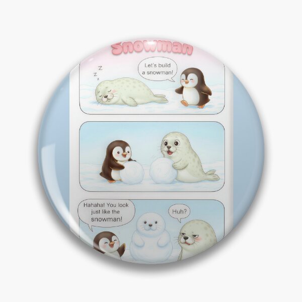 Item preview, Pip and Sam Snowman - Cute Penguin and Seal Building Snowman Comic Strip Funny Winter Activity Illustration designed and sold by SammyMorry.