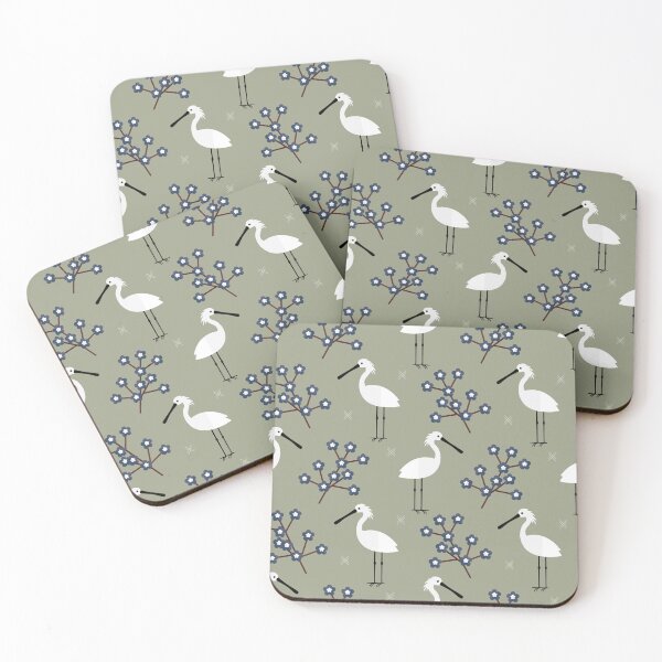 Item preview, Spoonbills on green designed and sold by reneesillus.