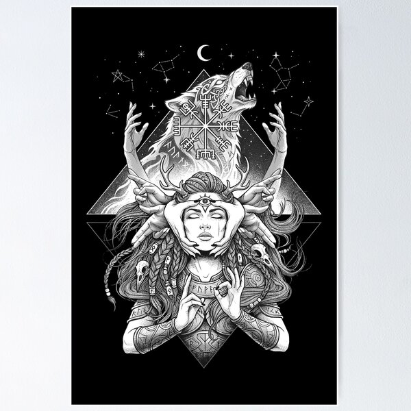 Item preview, Viking Woman Shaman Wolf Spirit Boho Norse Mythology designed and sold by GrandeDuc.