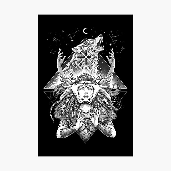 Item preview, Viking Woman Shaman Wolf Spirit Boho Norse Mythology designed and sold by GrandeDuc.