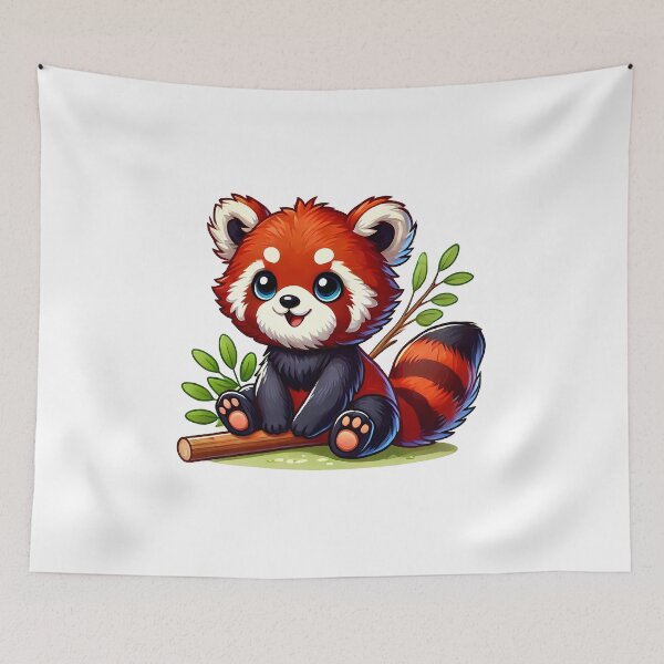 Item preview, Adorable cartoon red panda sitting on a branch with a playful expression. designed and sold by cave-canvas.