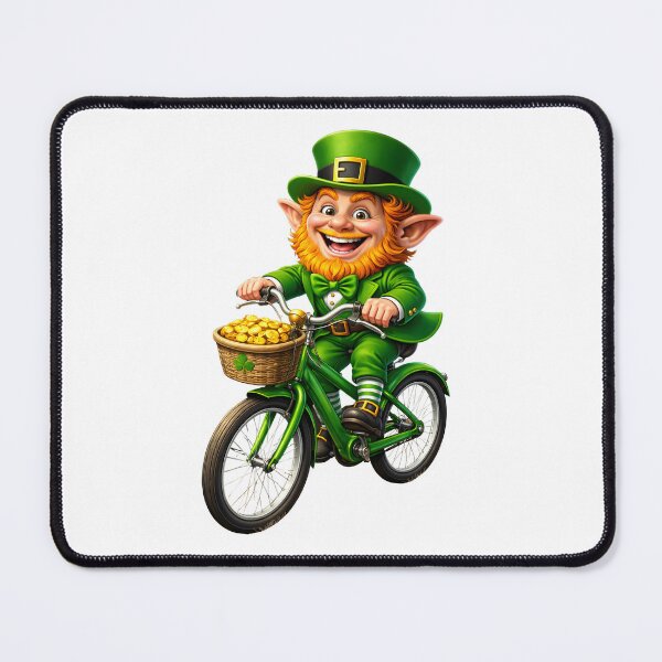 Item preview, Funny Leprechaun Riding Bike with Pot of Gold designed and sold by Rough Sketches – Ireland Inspired Art.