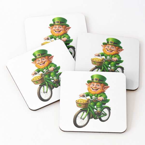 Item preview, Funny Leprechaun Riding Bike with Pot of Gold designed and sold by Rough Sketches – Ireland Inspired Art.