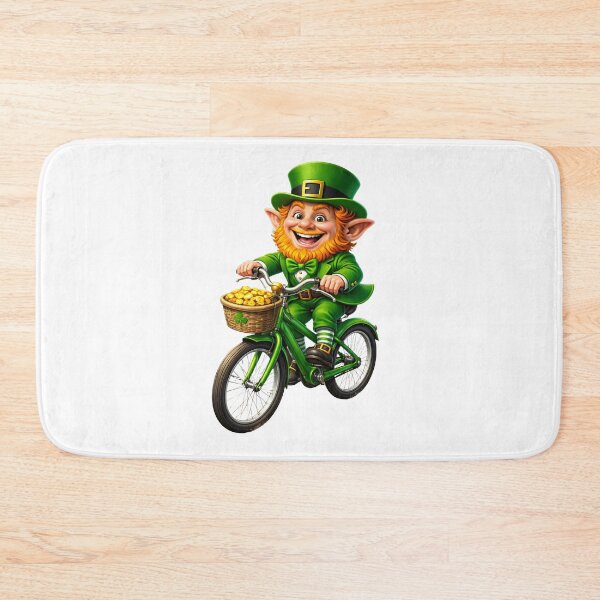 Item preview, Funny Leprechaun Riding Bike with Pot of Gold designed and sold by Rough Sketches – Ireland Inspired Art.