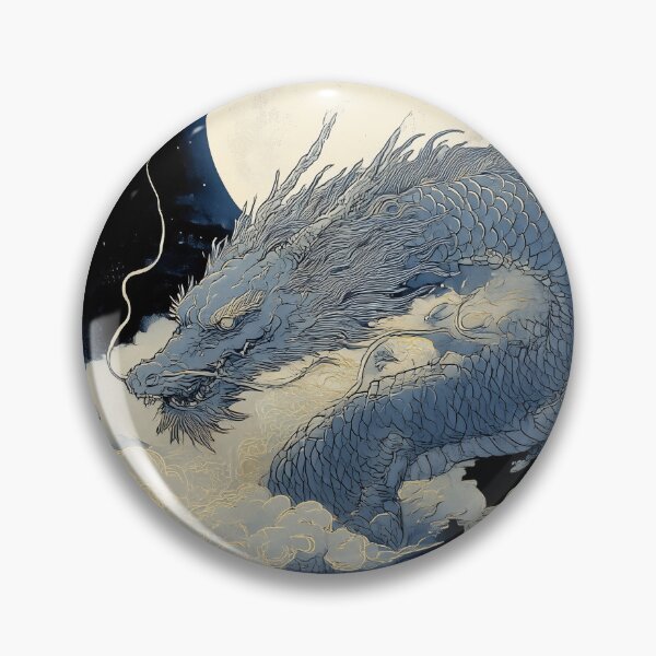Item preview, Azure Dragon Rising Under the Full Moon – Moonlit Japanese Dragon designed and sold by Wa-Sa-bi.