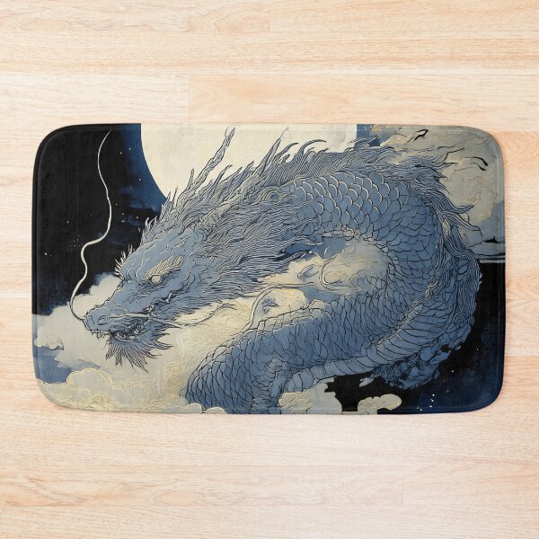 Item preview, Azure Dragon Rising Under the Full Moon – Moonlit Japanese Dragon designed and sold by Wa-Sa-bi.