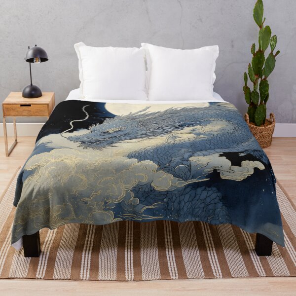 Item preview, Azure Dragon Rising Under the Full Moon – Moonlit Japanese Dragon designed and sold by Wa-Sa-bi.