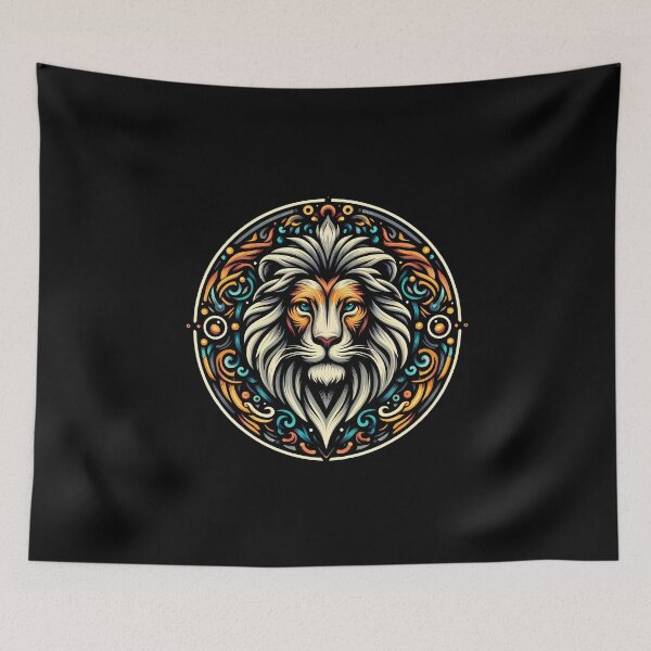Item preview, Intricate lion design with ornate details, showcasing vibrant colors and dynamic lines in a circular frame. designed and sold by beast-net.