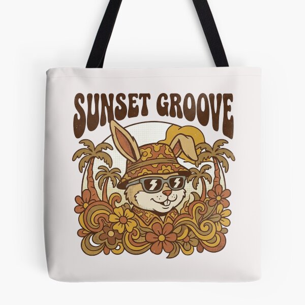 Item preview, "Sunset Groove" 70s Retro Cool Bunny Bucket Hat Tee designed and sold by benjyjump.