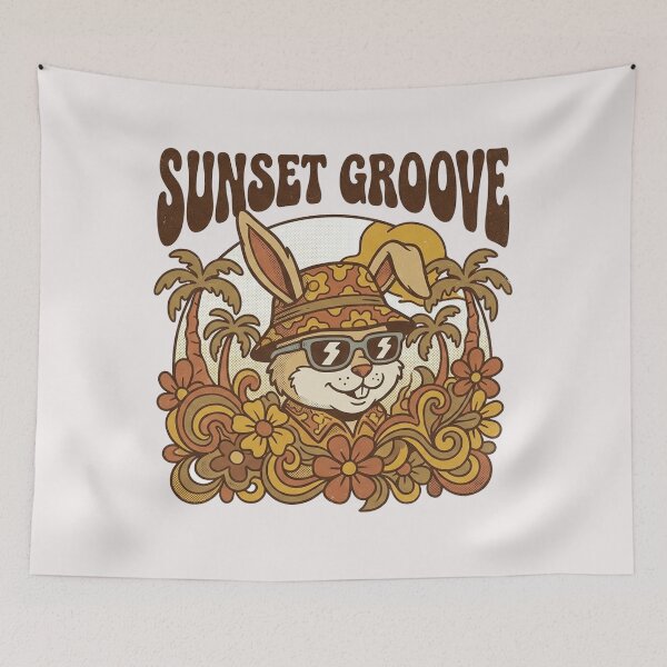 Item preview, "Sunset Groove" 70s Retro Cool Bunny Bucket Hat Tee designed and sold by benjyjump.