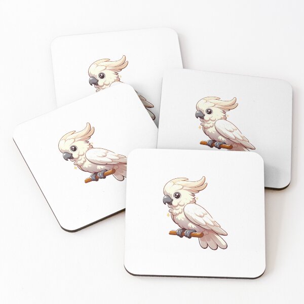 Item preview, Cute cartoon white cockatoo with a fluffy crest perched on a branch, sparkling with charm. designed and sold by cave-canvas.