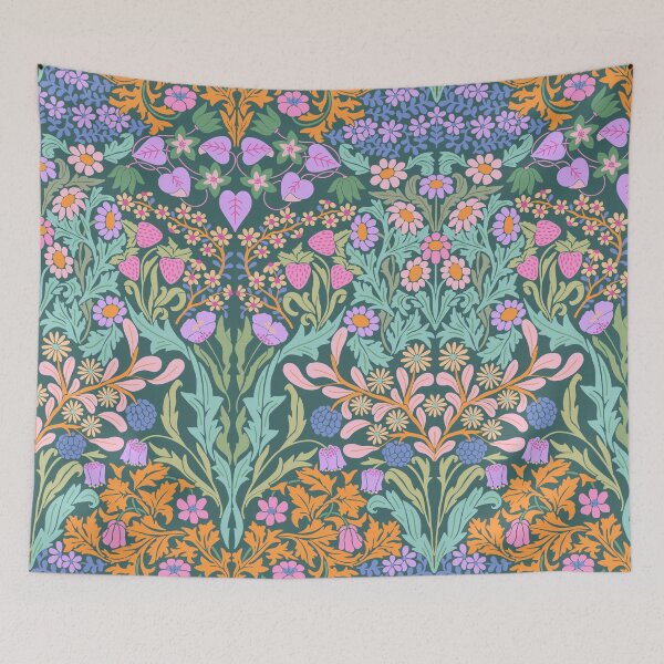 Item preview, Little Garden Retro Damask - on Blue designed and sold by TigaTiga.