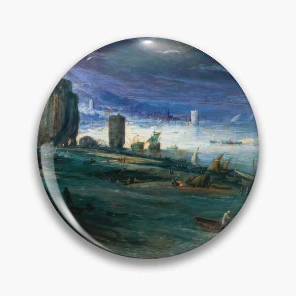 Item preview, Baroque Coastal Landscape with Harbor Boats Dramatic Sky designed and sold by TheSoulOfArt.