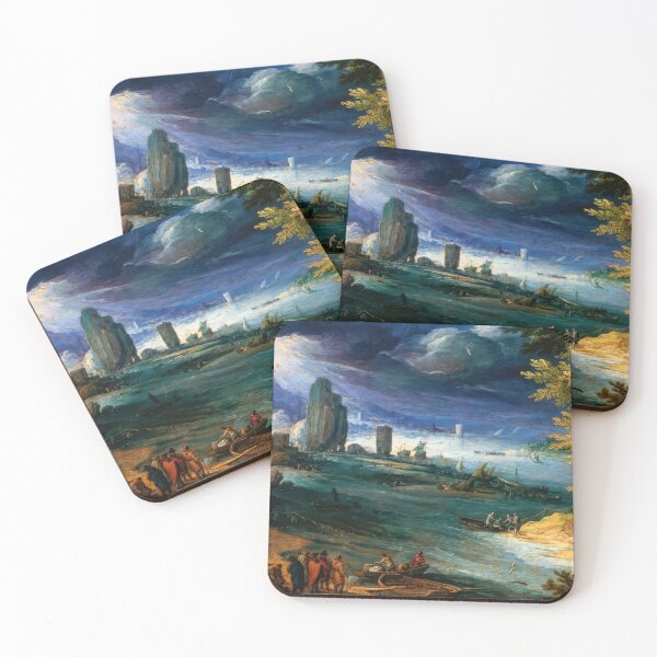 Item preview, Baroque Coastal Landscape with Harbor Boats Dramatic Sky designed and sold by TheSoulOfArt.