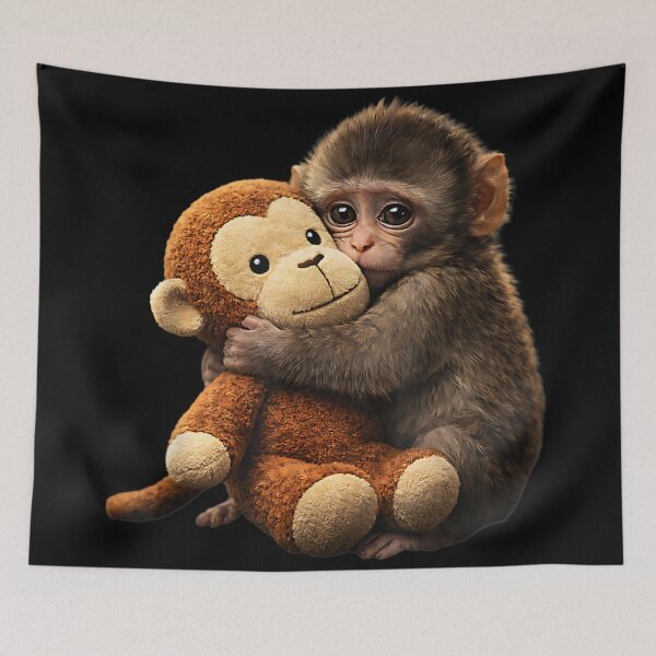 Item preview, Realistic Baby Monkey Hugging Stuffed Animal Plushie Sweet Innocent Gaze designed and sold by Serene woods.