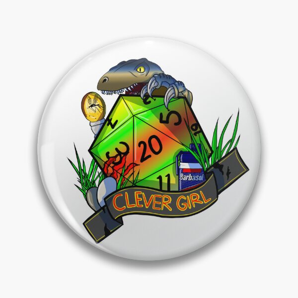 Item preview, Jurassic Park 'Clever Girl' Nat 20 D20 Dice designed and sold by Side Quest Illustrations.