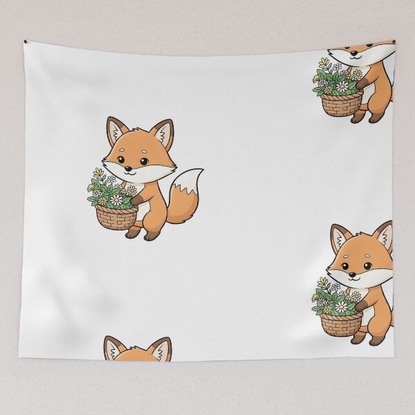 Item preview, Cute Fox Holding Flower Basket designed and sold by Biwbiwty.