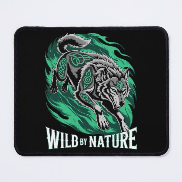 Item preview, Wild By Nature – Grey Celtic Tattoo Wolf Emerald Flame Vortex St. Patrick's Day designed and sold by DarylWelsh2024.