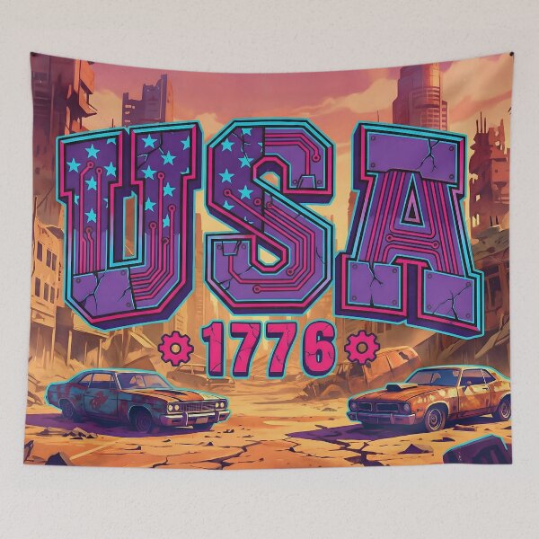 Item preview, Synthwave USA 1776 Neon Cyberpunk Patriot designed and sold by MarCinu Art.