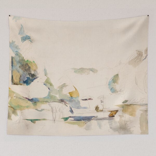 Item preview, La Barque Ou Le Lac Dannecy by Paul Cézanne: Minimalist Watercolor Study designed and sold by artofuniverse.