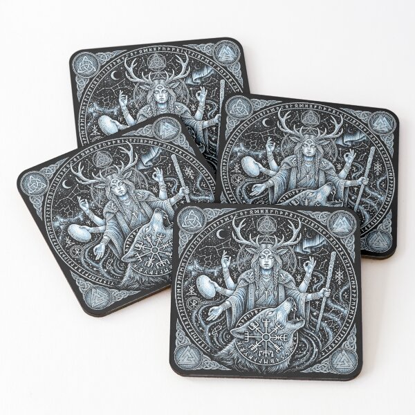 Item preview, Nordic Shaman Goddess with Wolf and Antlers Mythical Norse designed and sold by graphixpolash.