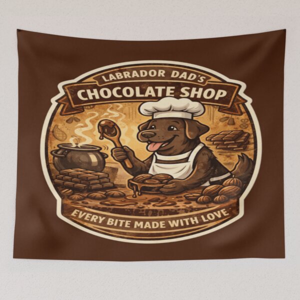 Item preview, Labrador Dad's Chocolate Shop | Chocolate Lab Chef Vintage Badge | Funny Dog Chocolate Lover Gift designed and sold by PawPrintCustom.