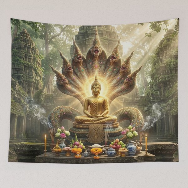 Item preview, Sacred Buddha Under Nine Headed Naga designed and sold by MYSTAYA.