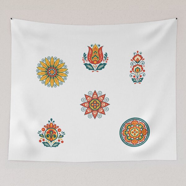 Item preview, Scandinavian Folk Art Flowers 6 Sticker Pack – Colourful Floral Motifs by heidiannemorris © designed and sold by FOLK ART FUSION by heidiannemorris.