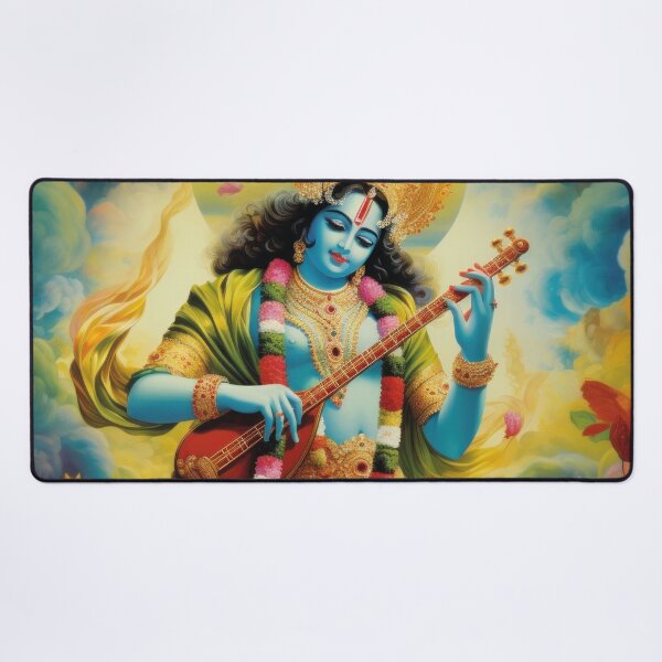 Item preview, Krishna plays Veena in divine cloudscape art designed and sold by Mauswohn.
