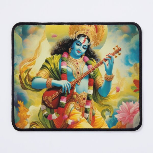 Item preview, Krishna plays Veena in divine cloudscape art designed and sold by Mauswohn.