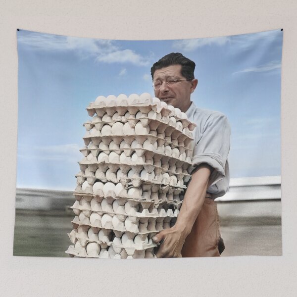 Item preview, Israel, Sde Warburg. Farmer With Eggs. 1940. designed and sold by UltraQuirky.