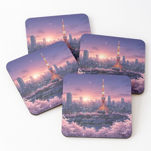 Item preview, Tokyo Tower Cherry Blossoms Sunset - Your Name Anime City Aesthetic designed and sold by Chibifaceneko.