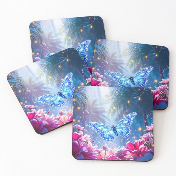 Item preview, blue butterfly and paradise flowers designed and sold by PurvaNimfaMagic.