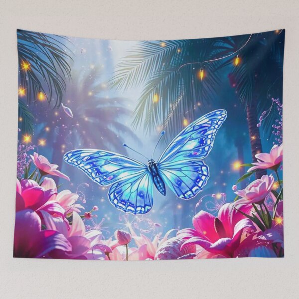Item preview, blue butterfly and paradise flowers designed and sold by PurvaNimfaMagic.