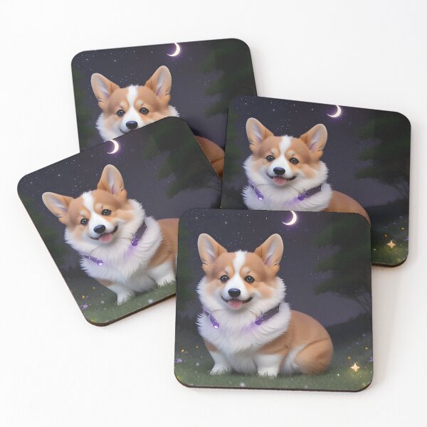 Item preview, Cute Corgi Sitting on Grassy Hill Crescent Moon Night Sky designed and sold by CanineCourier.