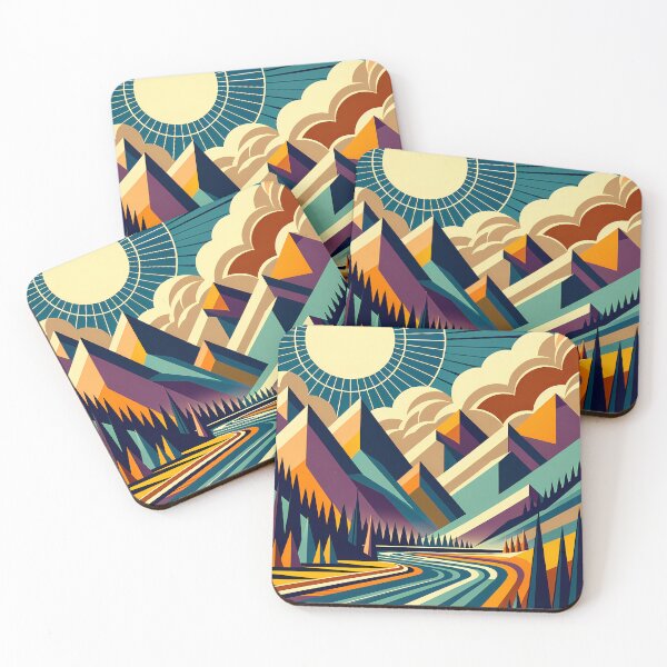 Item preview, Geometric Mountain Valley with Sunburst Sky designed and sold by InkSmithery.