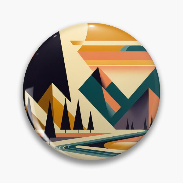 Item preview, Geometric Mountain Landscape with River and Sunset designed and sold by InkSmithery.