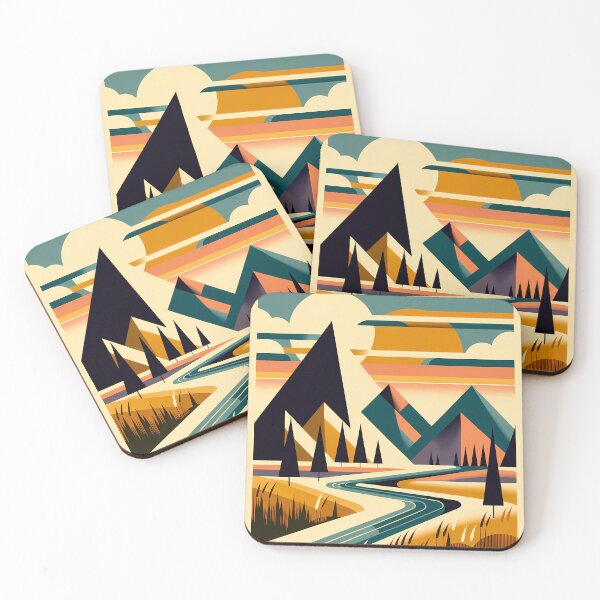 Item preview, Geometric Mountain Landscape with River and Sunset designed and sold by InkSmithery.