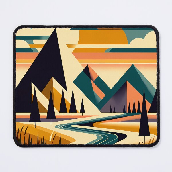 Item preview, Geometric Mountain Landscape with River and Sunset designed and sold by InkSmithery.
