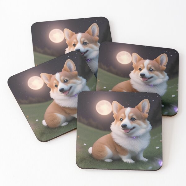 Item preview, Cute Corgi on Grassy Hill Glowing Full Moon Night Sky designed and sold by CanineCourier.