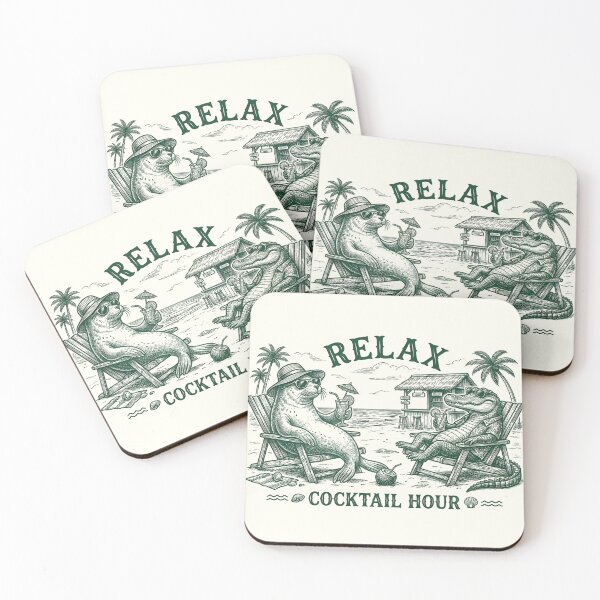 Item preview, Relax Cocktail Hour Beach Animals Retro Illustration designed and sold by tarzbol.