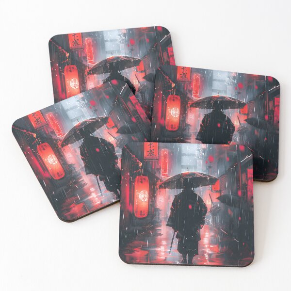 Item preview, Red Lantern Rainwalk – Neon Noir Umbrella Wanderer designed and sold by NeonHorizon Studio.