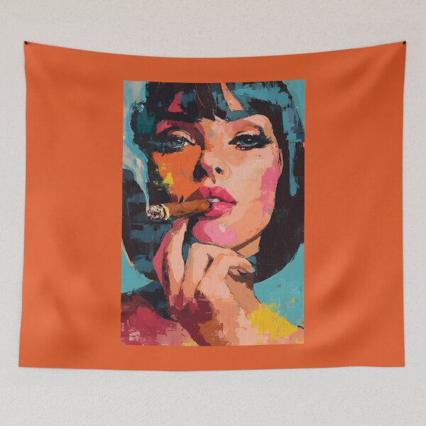 Item preview, Step into Style with Bold Colors and a Woman Holding a Cigar designed and sold by OlfactoART Studio.