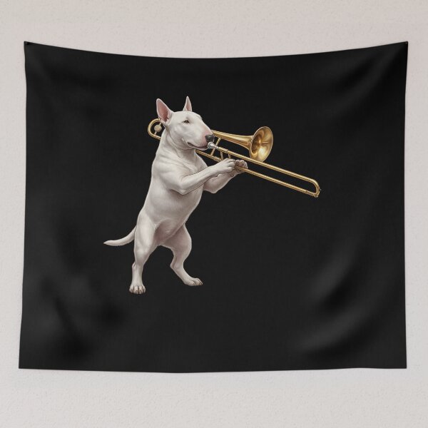 Item preview, Bull Terrier Playing Trombone Player Trombonist Dog Lover designed and sold by DoodleTortle.
