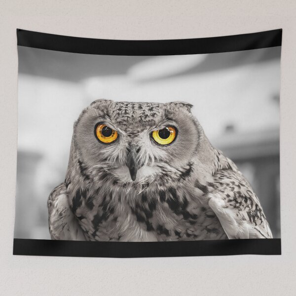 Item preview, Stunning Owl Portrait with Golden Eyes - Selective Color Wildlife Art designed and sold by AbulailArt.