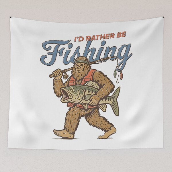 Item preview, Retro Sasquatch, Funny Bigfoot Fishing, I'd Rather Be Fishing designed and sold by DonnaLoly.