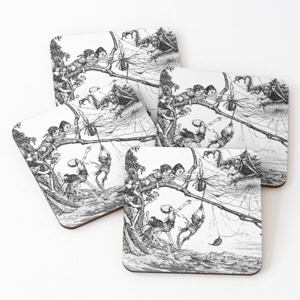Item preview, Fairy Tale Vintage Illustration Elves Battling Giant Spider Scene for Fantasy Art Lovers designed and sold by RickE.